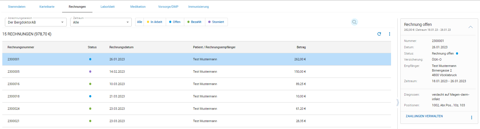 Rechnungen des Patienten Rechnungen des Patienten