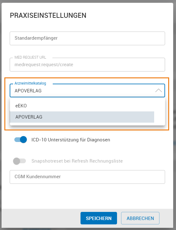 Arzneimittelkatalog auswählen