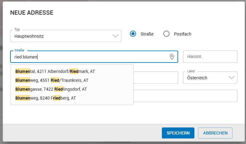 Vorschlag Adressen Vorschlag Adressen