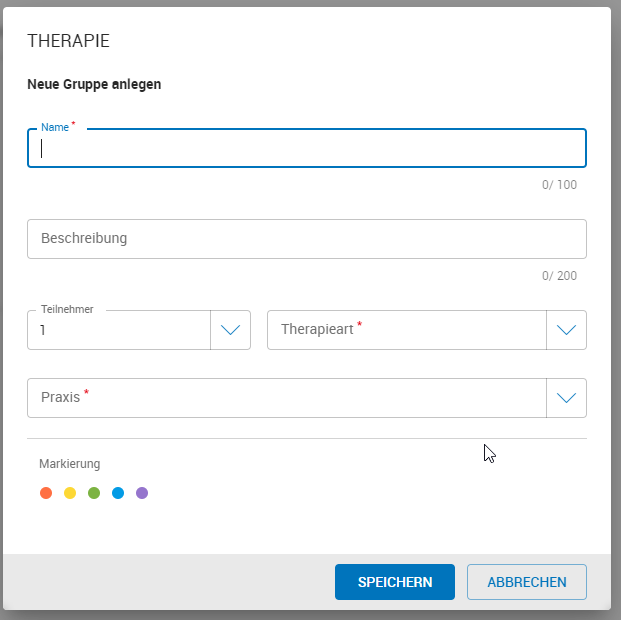 Neue Gruppentherapie anlegen