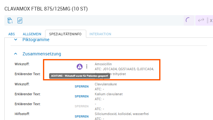 gesperrter Wirkstoff bei Patient gesperrter Wirkstoff bei Patient