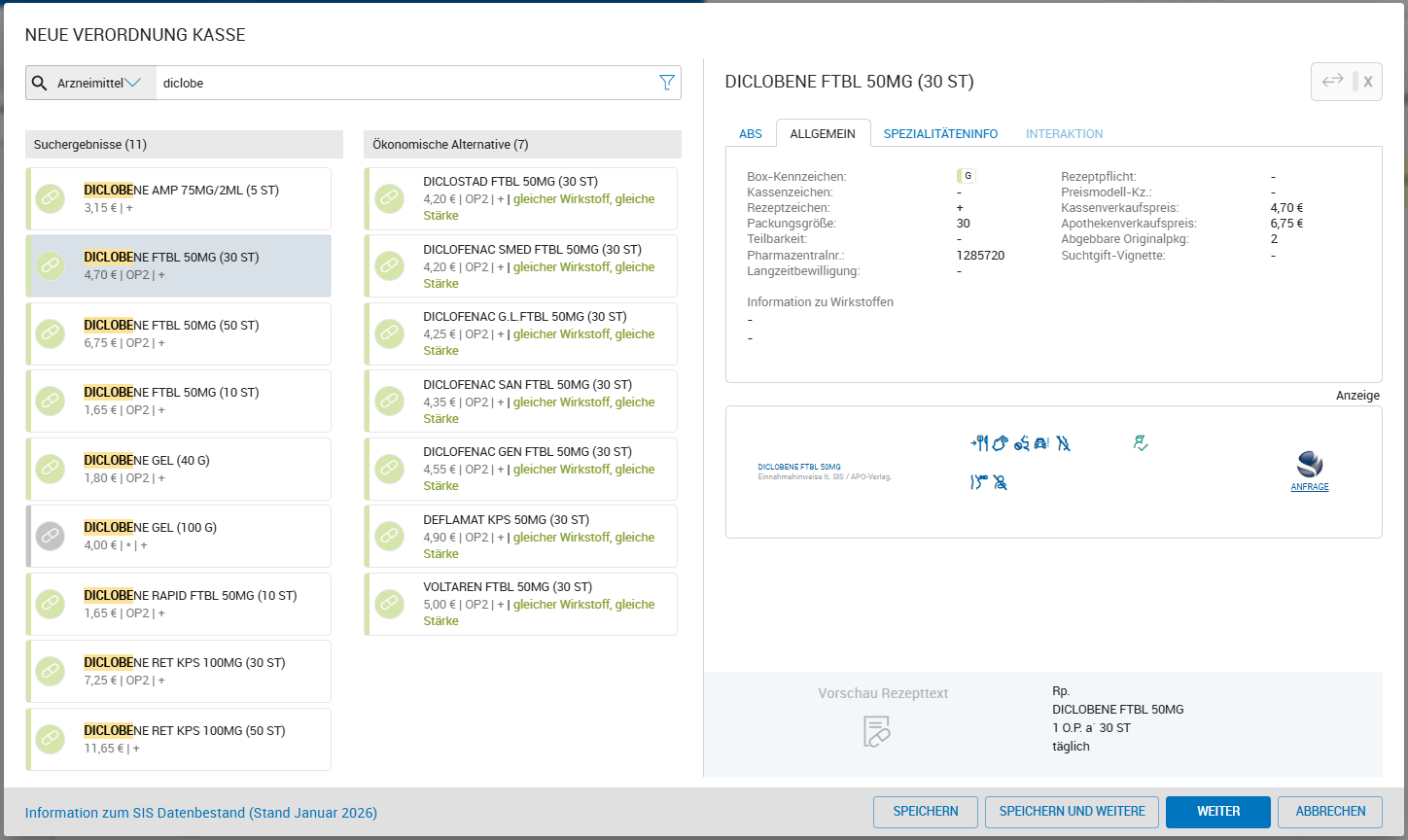 Anzeige ökonomischer Alternativen