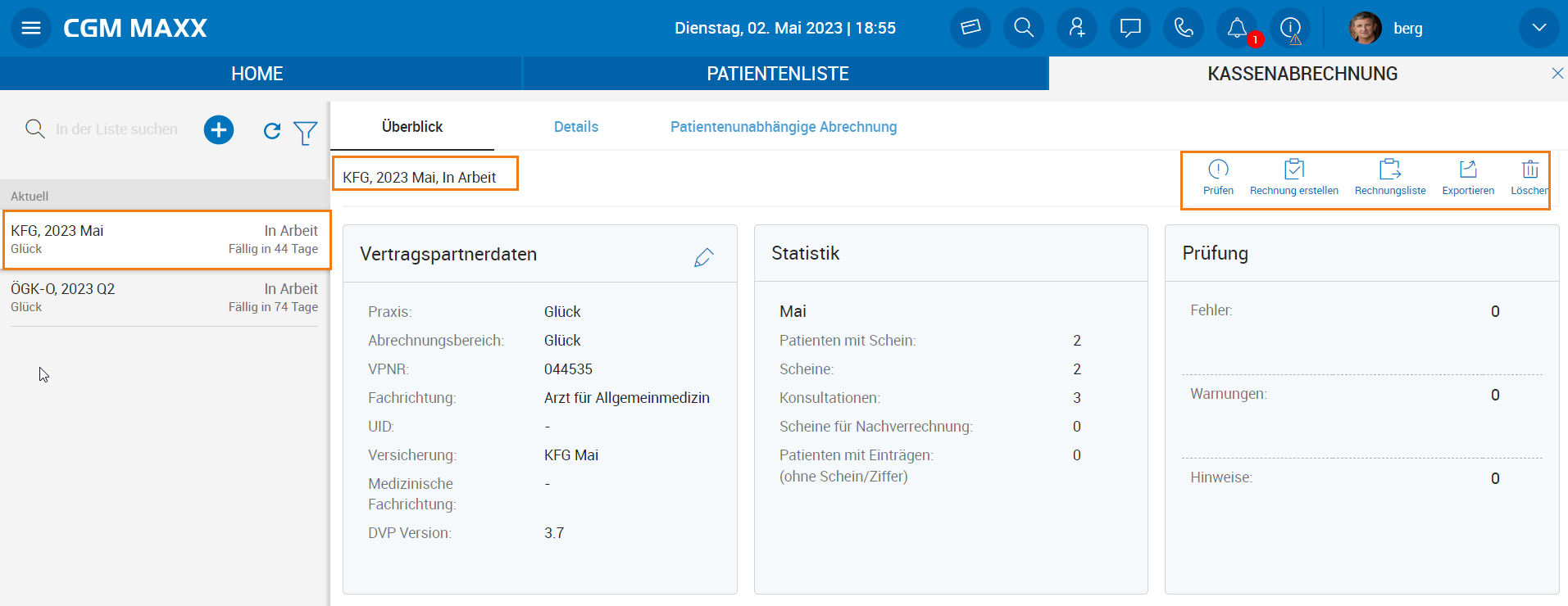Kassenabrechnung der Selbstzahlerversicherung