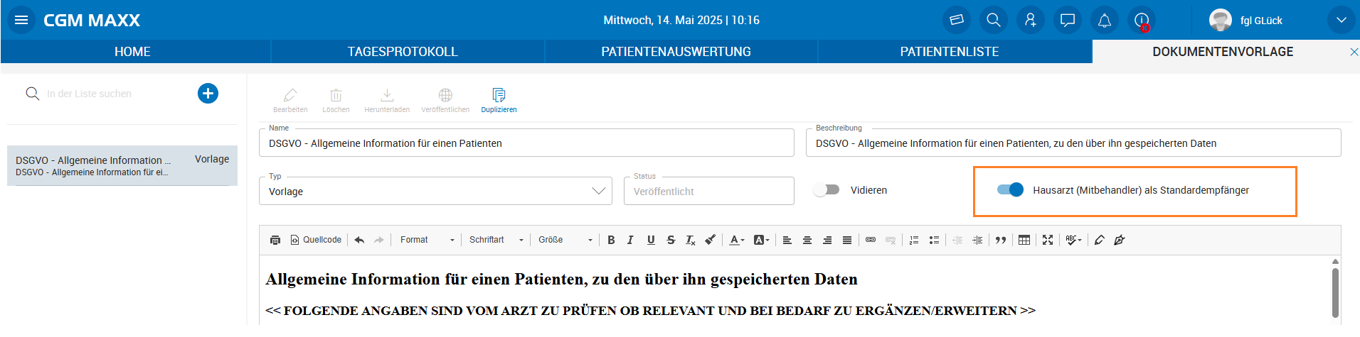 Einstellung zu Vorschlag Empfänge in Dokumenten