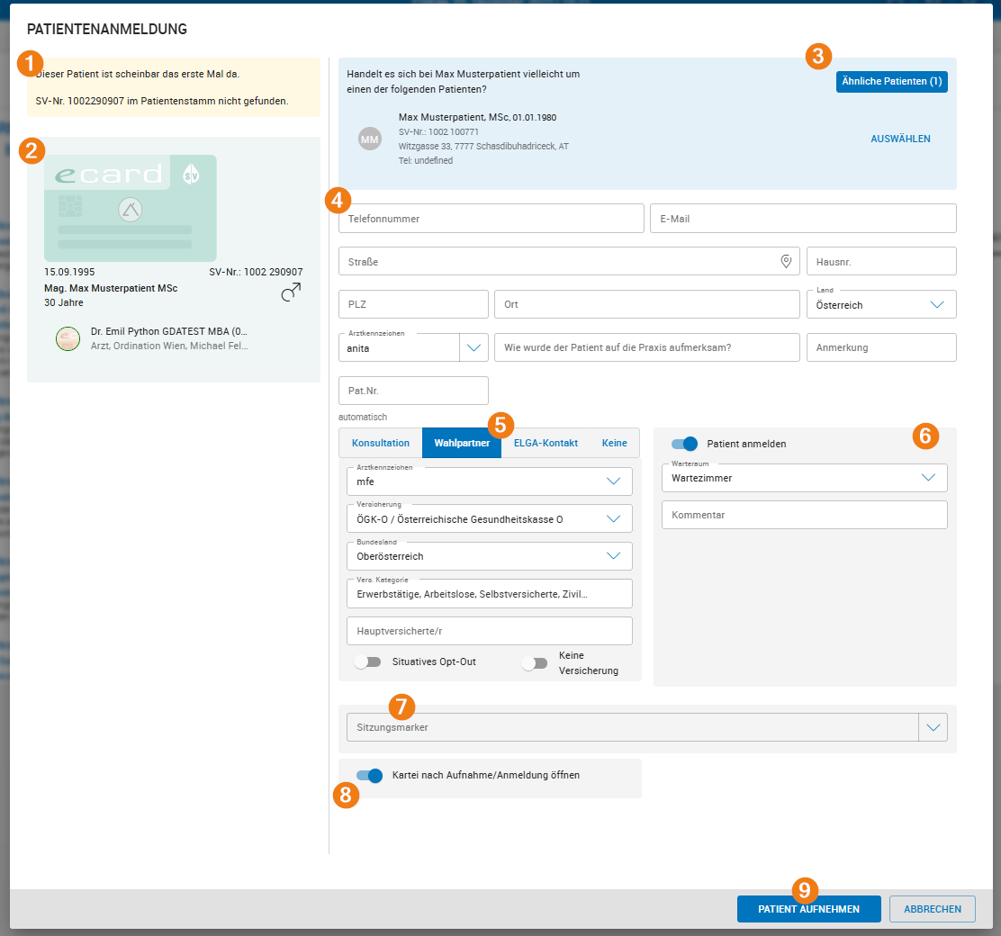 Aufbau Patientenanmeldung