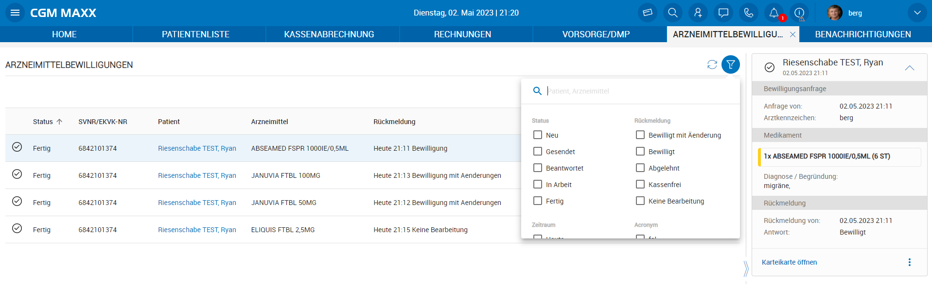 Filter in der ABS Übersicht