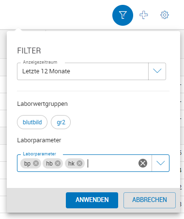 Filtereinstellungen Laborparameter