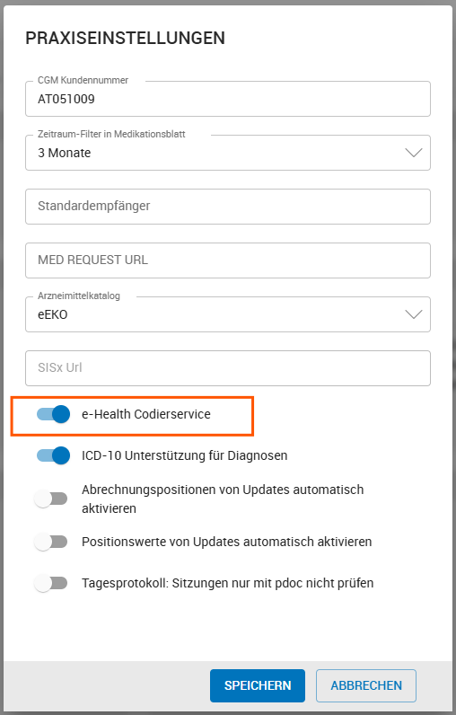 Einstellung zur Diagnosecodierung Einstellung zur Diagnosecodierung