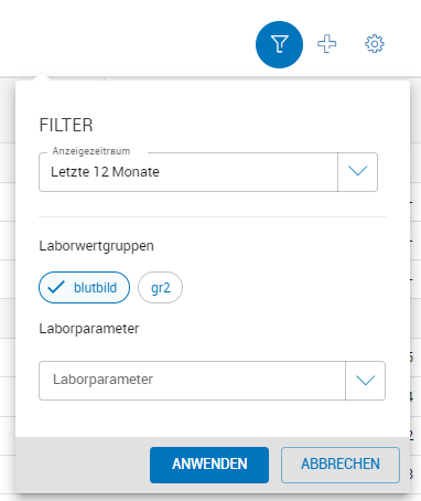 Filtereinstellungen Laborgruppen