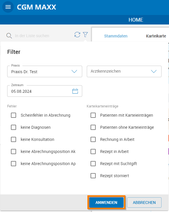 Filtereinstellungen im Tagesprotokoll Filtereinstellungen im Tagesprotokoll