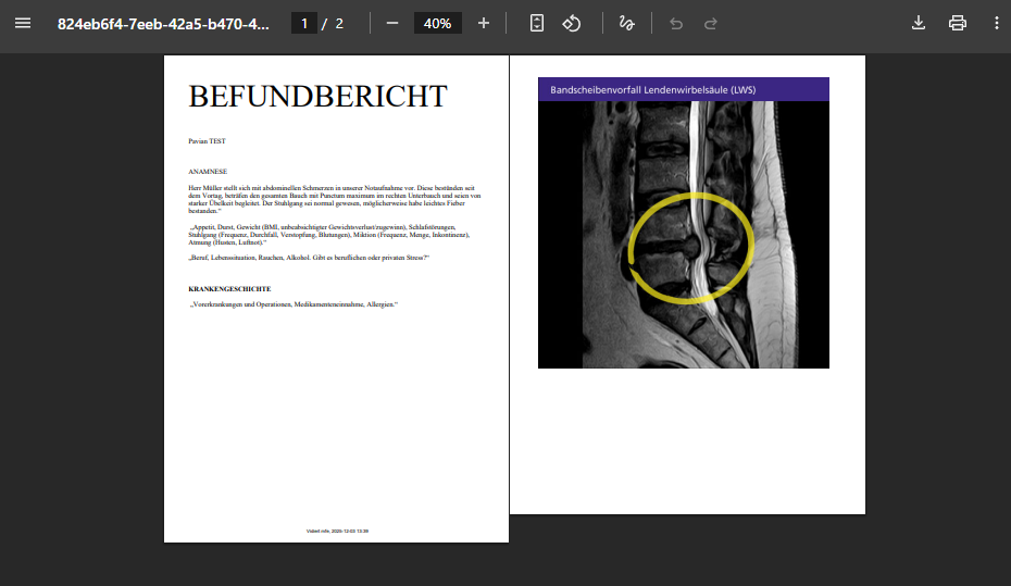 Gedrucktes Dokument mit Bild als Anhang