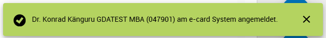Hinweis über erfolgreiche Anmeldung am e-card System