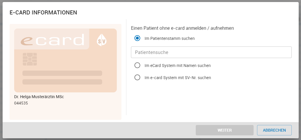 Möglichkeiten zur Patientenadministration mit Admin-Karte