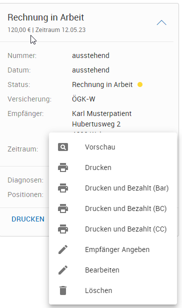 Möglichkeiten der Bearbeitung einer Rechnung