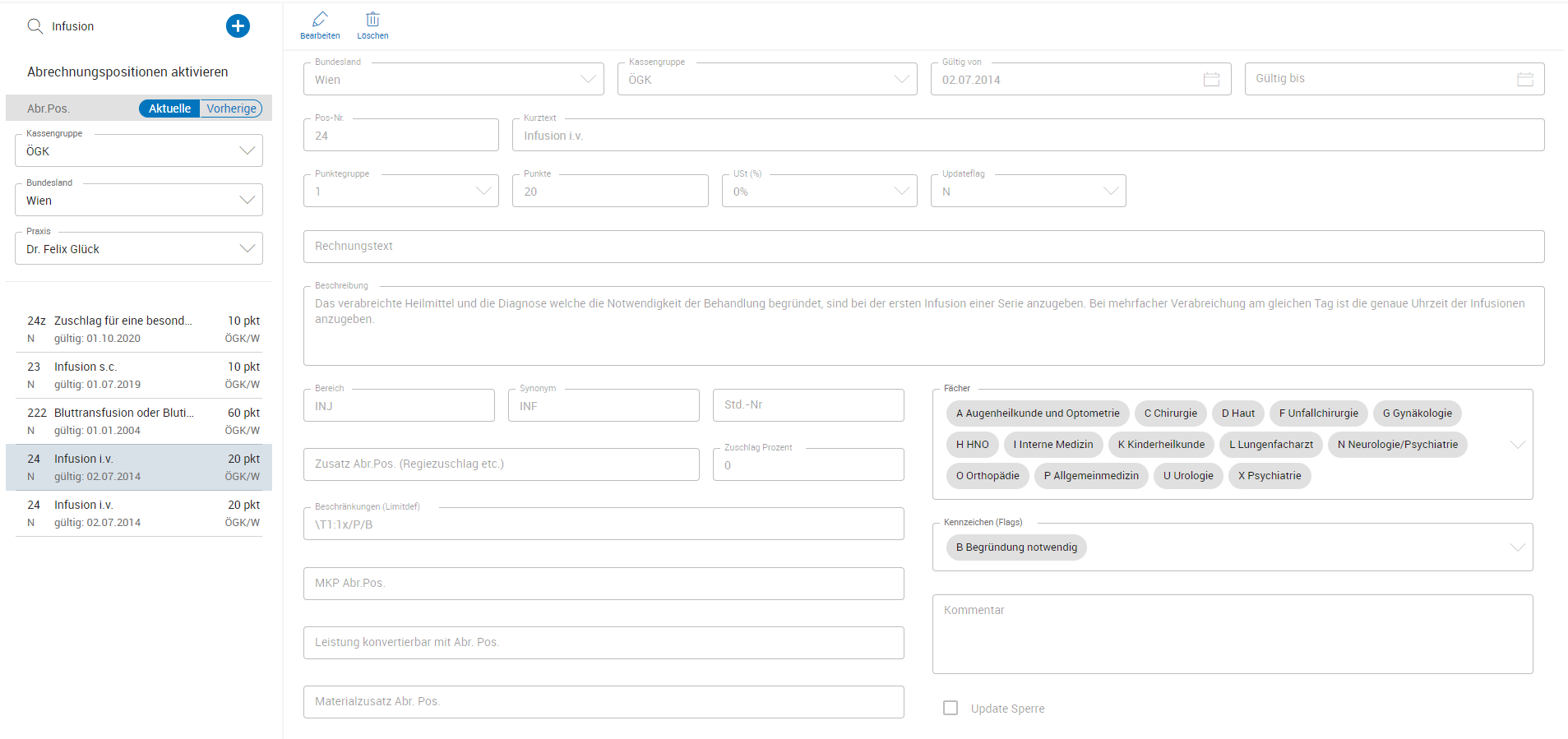 Details zur Abrechnungspositionen