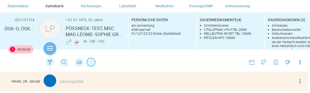 Stoppuhr in der Karteikarte
