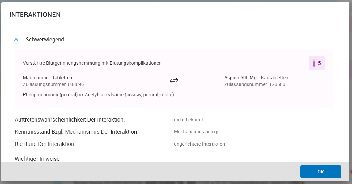 Detailansicht Interaktionen anzeigen