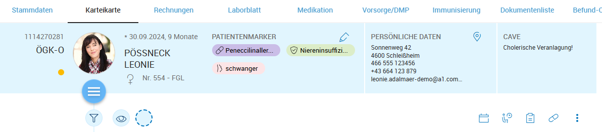 Patientenheader mit Patientenmarker