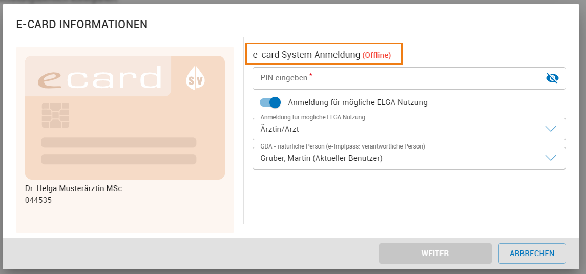 Offline e-card Anmeldung