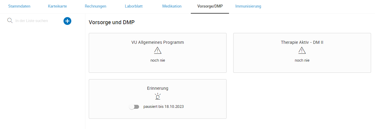 Übersicht zu VU/DMP und Einstellung der Erinnerung