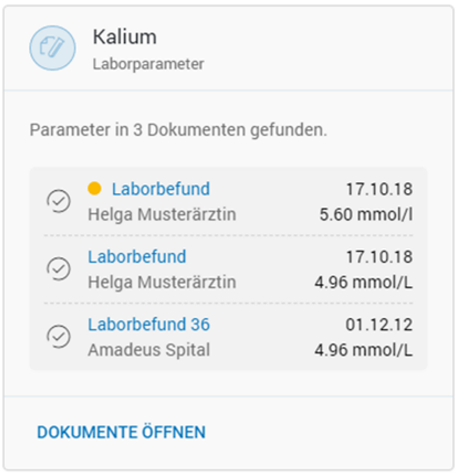 BEFUND-COCKPIT - Kontextbereich - Laborparameter