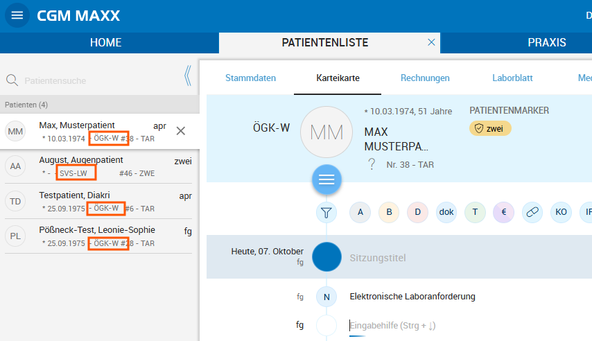Hauptversicherung in Patientenliste anzeigen 