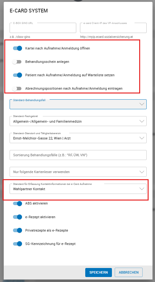 Einstellungen zum e-card-System