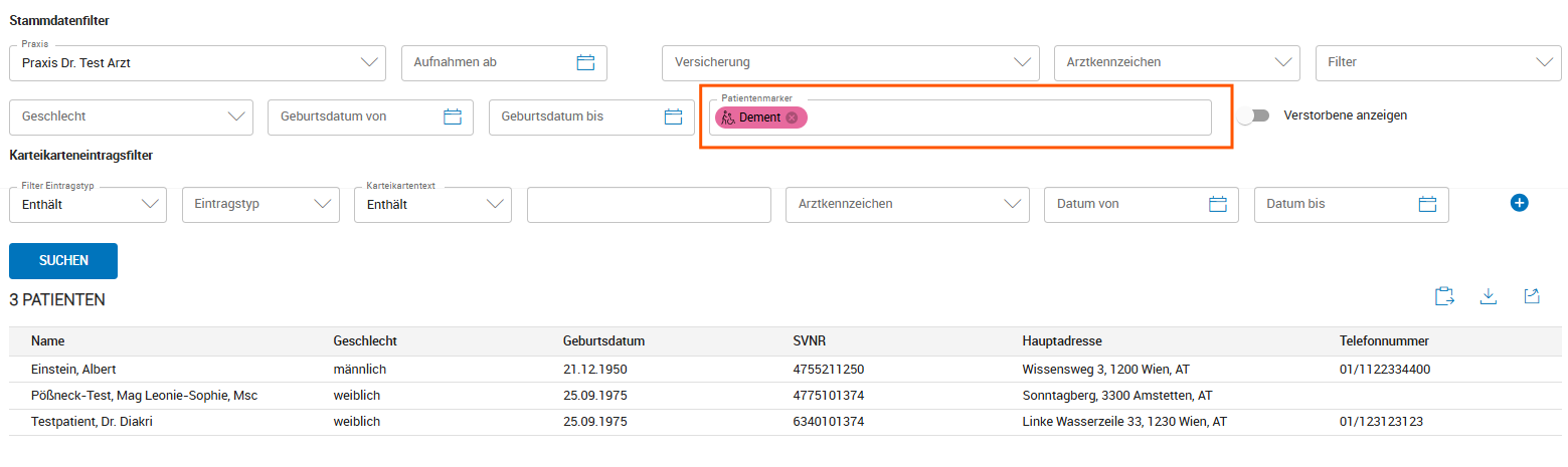 Patientenmarker bei Patientenauswertung berücksichtigen