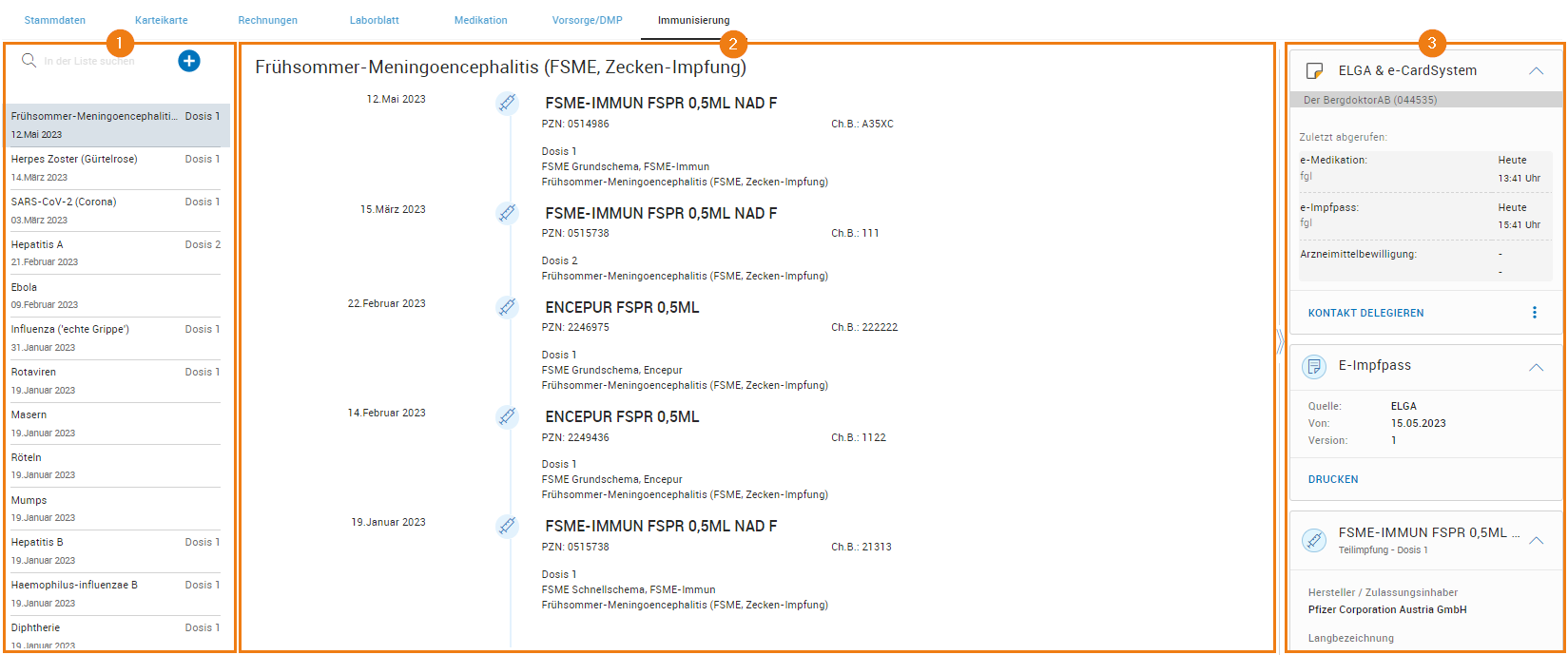 Aufbau des Abschnitts Immunisierungen