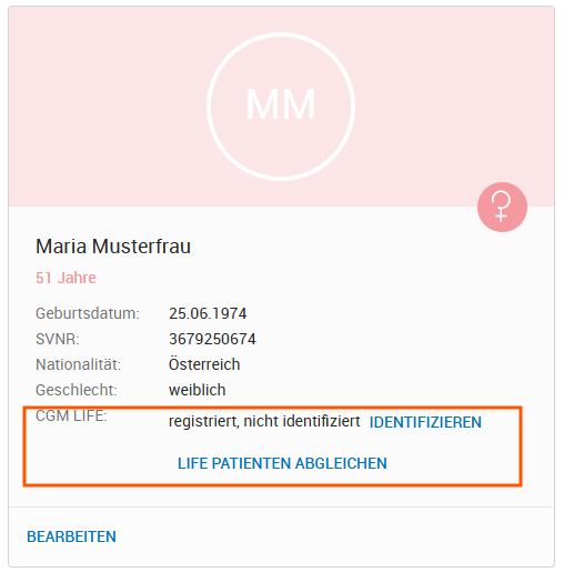 Patient mit CGM LIFE Patient identifizieren