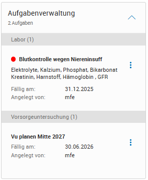 Aufgeklappte Karte Aufgabenverwaltung