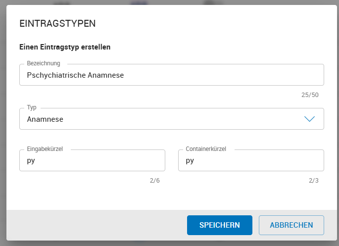 Neuen Eintragstyp erstellen Neuen Eintragstyp erstellen