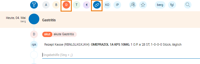 Filterleiste mit aktivierten Filtern in der Karteikarte Filterleiste mit aktivierten Filtern in der Karteikarte