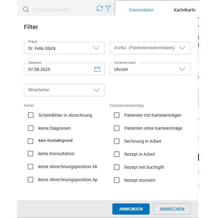 Filter im Tagesprotokoll