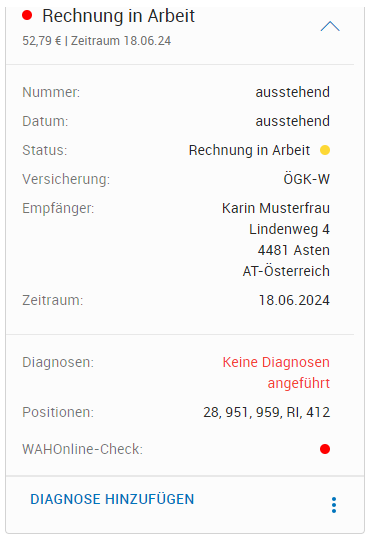 Honorarnote erfüllt nicht alle Kriterien für die Einreichung mit WAHonline