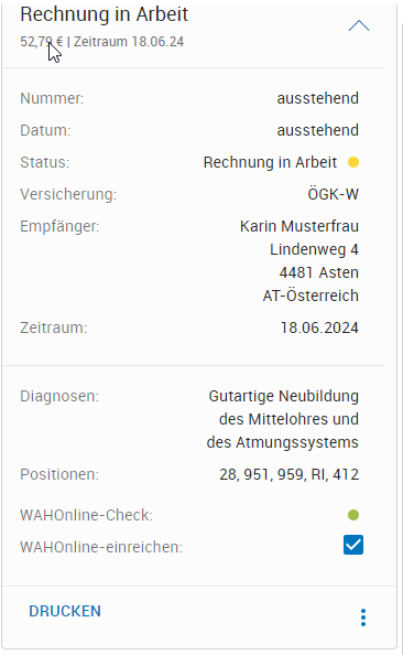 Honorarnote bereit für WAHonline