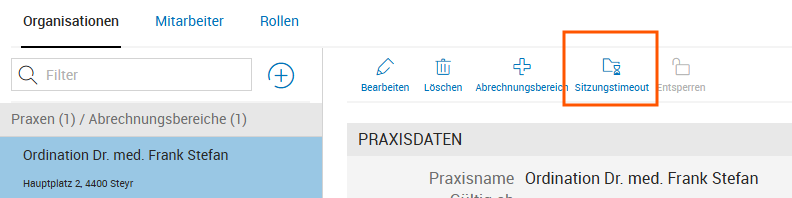 Einstellung zu Sitzungstimeout in Praxiseinstellung