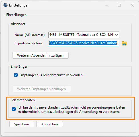 Änderung der Telemetriedaten-Übermittlung in den Einstellungen