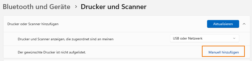 Drucker manuell hinzufügen