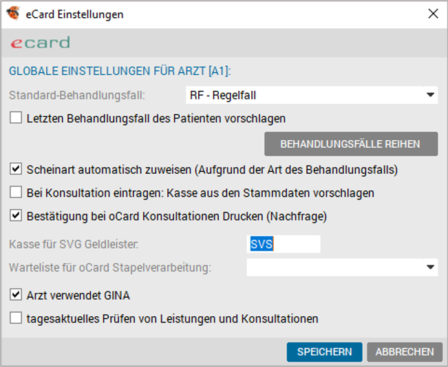 Global e-card Einstellungen