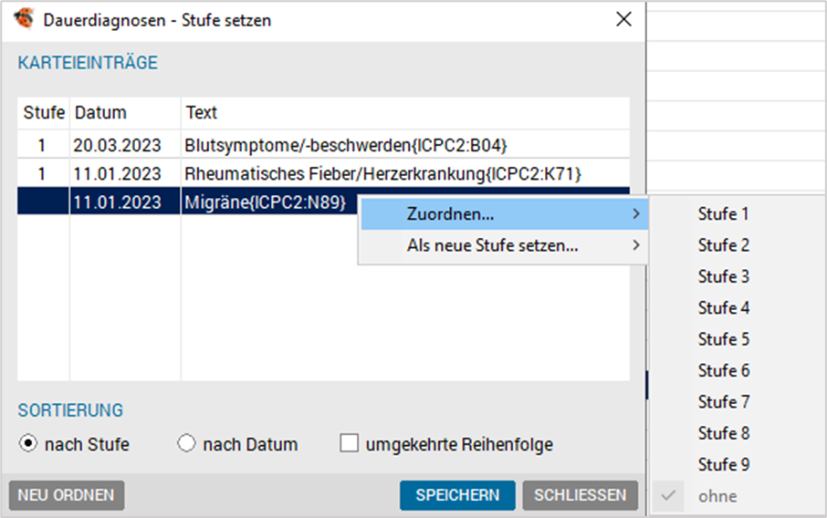 Dauerdiagnosen - Stufe setzen