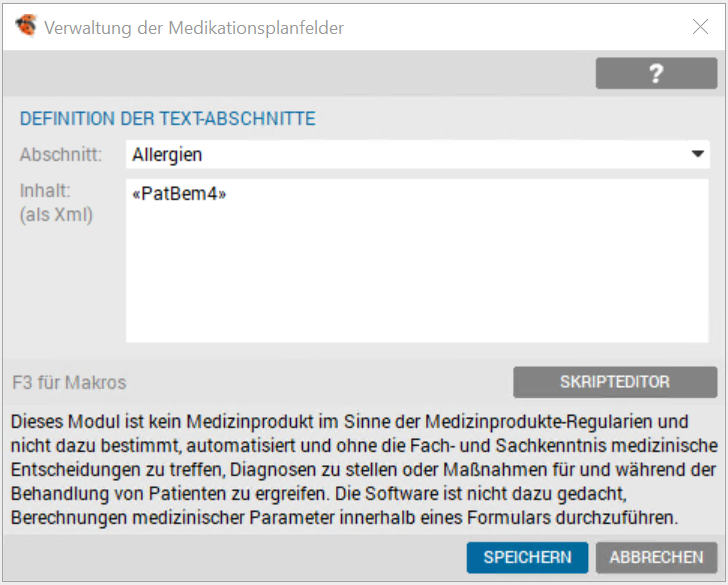 Medikationsplan - Konfiguration