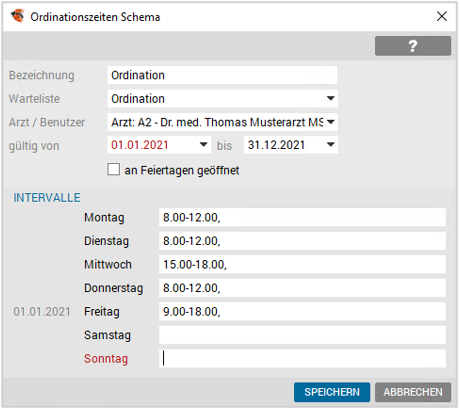 Ordinationszeiten Schema
