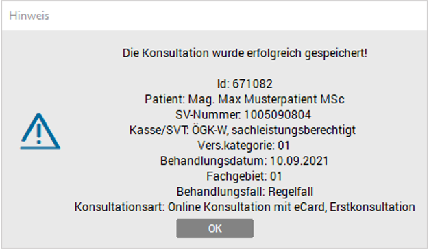 Die Konsultation wurde erfolgreich gespeichert