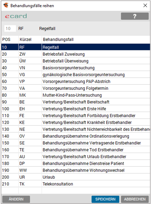 Behandlungsfälle reihen