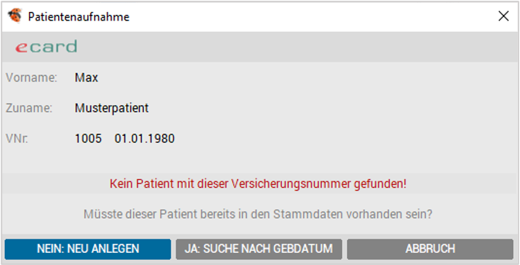 Patient nicht gefunden