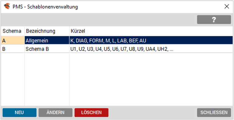 Schablonenverwaltung