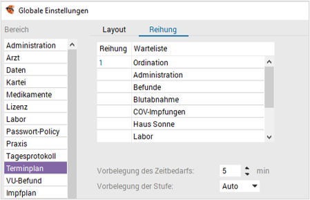 Setup - Terminplan Reihung