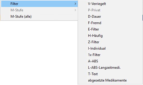 Kontextmenü - Medikamentenfilter