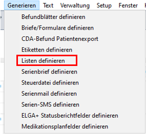 Kontextmenü - Listen definieren